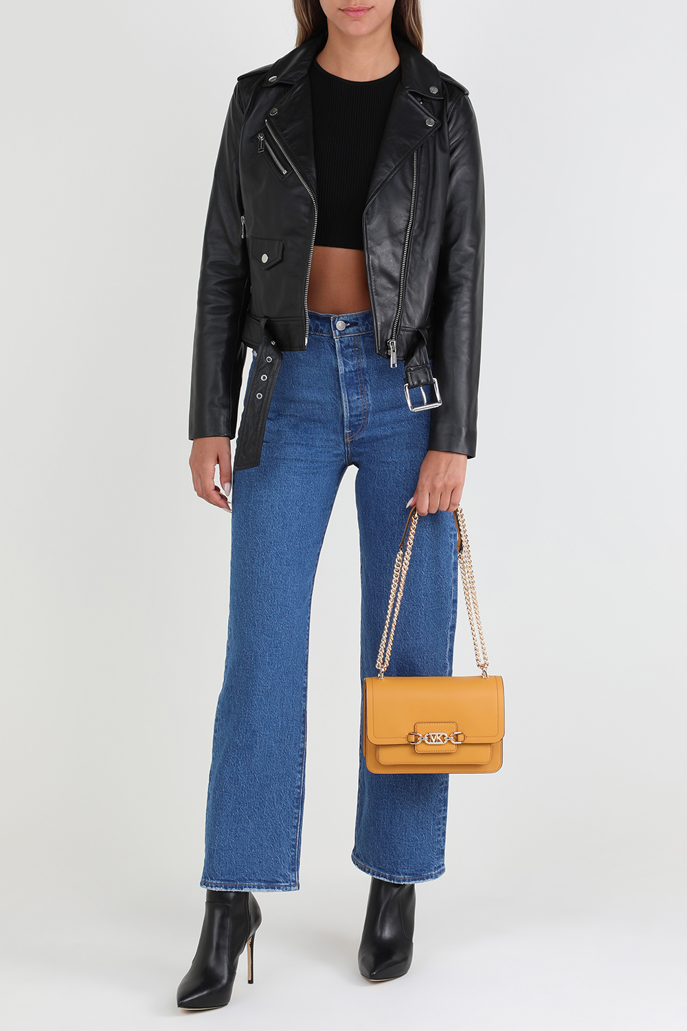 מעיל עור בייקר עם רוכסנים